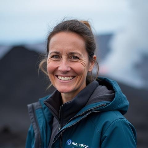 Professional headshot of Dr. Elena Vance in an outdoor volcanic setting.